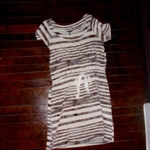 size medium womens brown white striped tee shirt dress casual